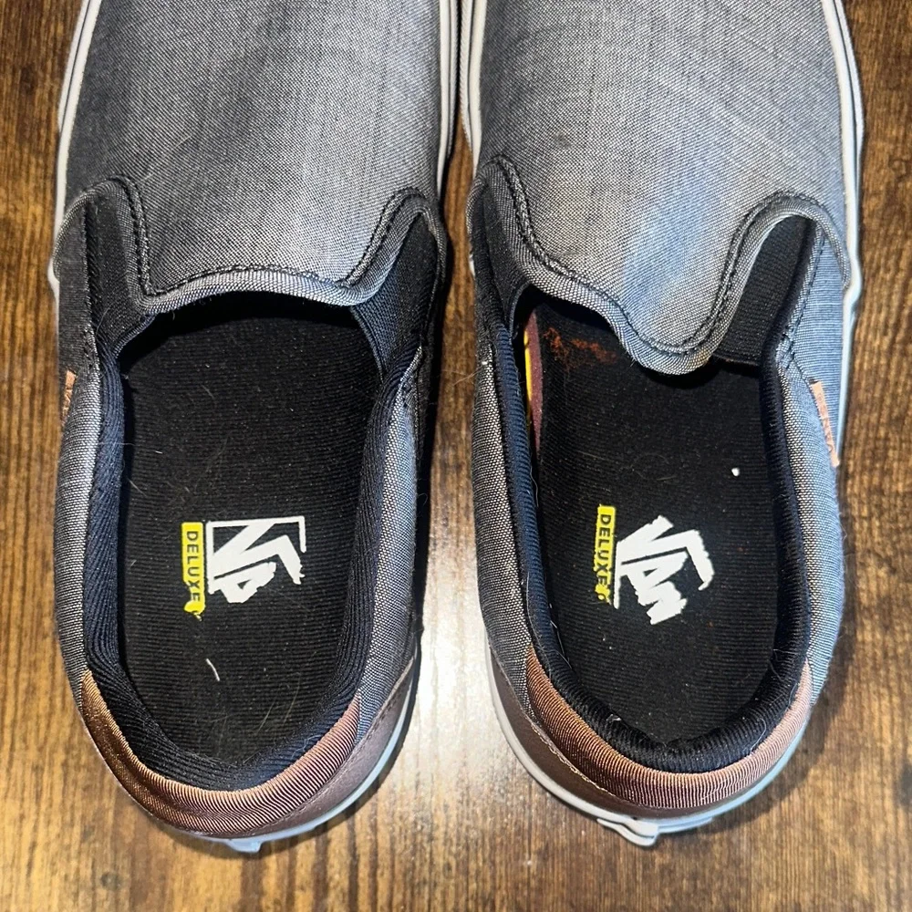 Vans Asher Deluxe Men’s Slip-On Textile Skate Shoes Grey Black Brown Size 10